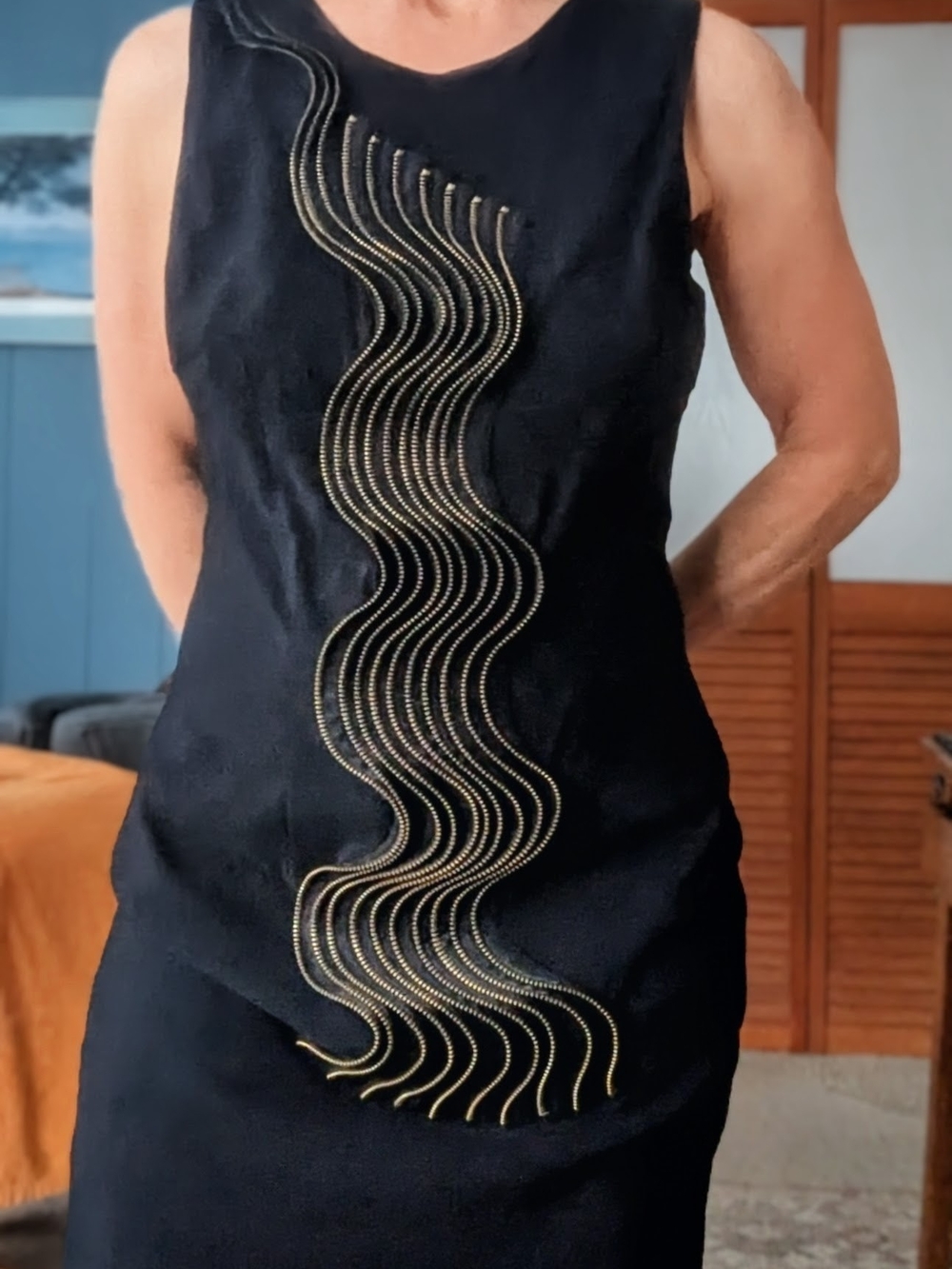 Forever 21 Black Dress with Gold Wave Embellishment